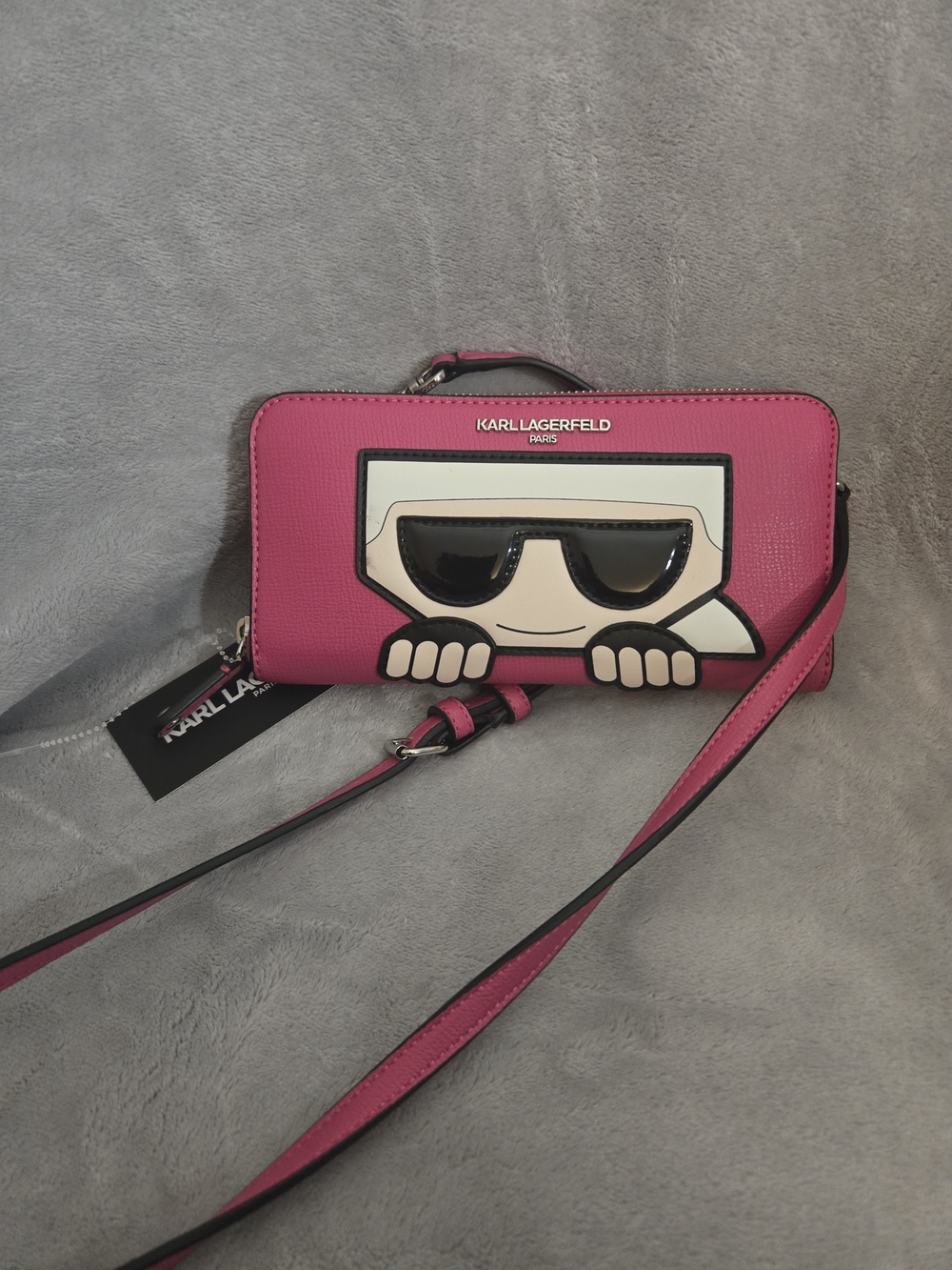Karl Lagerfeld Pink Iconic Zip-Around Crossbody Wallet